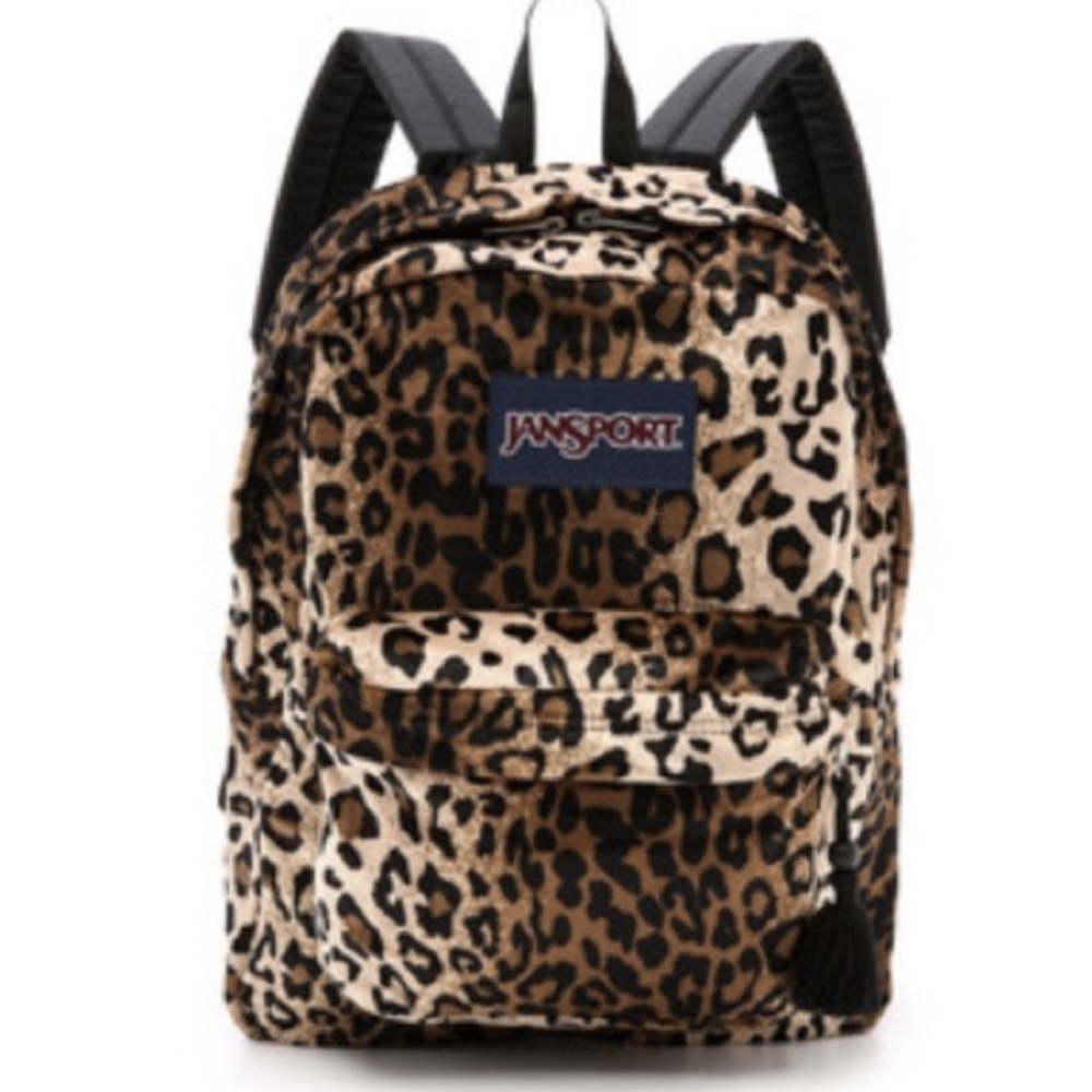 JanSport Polyester Black/Beige Cheetah Backpack